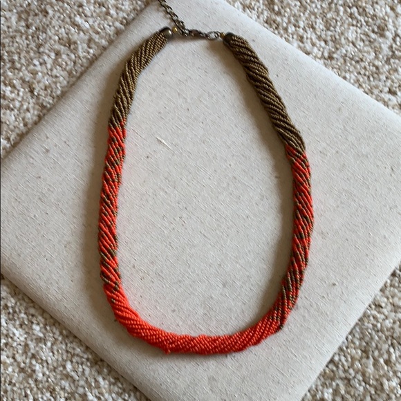 The Limited Jewelry - Orange & Gold Twisted Seed Bead Necklace
